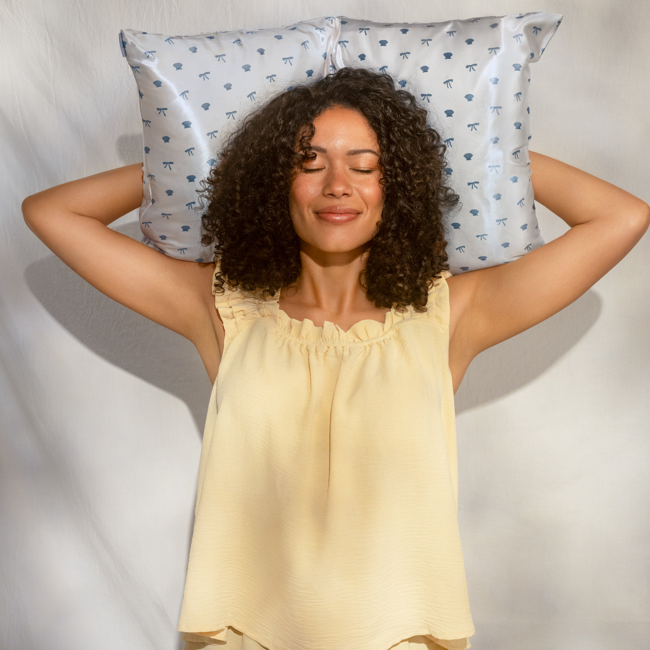 Satin Pillowcase in Pearlized Cream & Coastal Blue Print