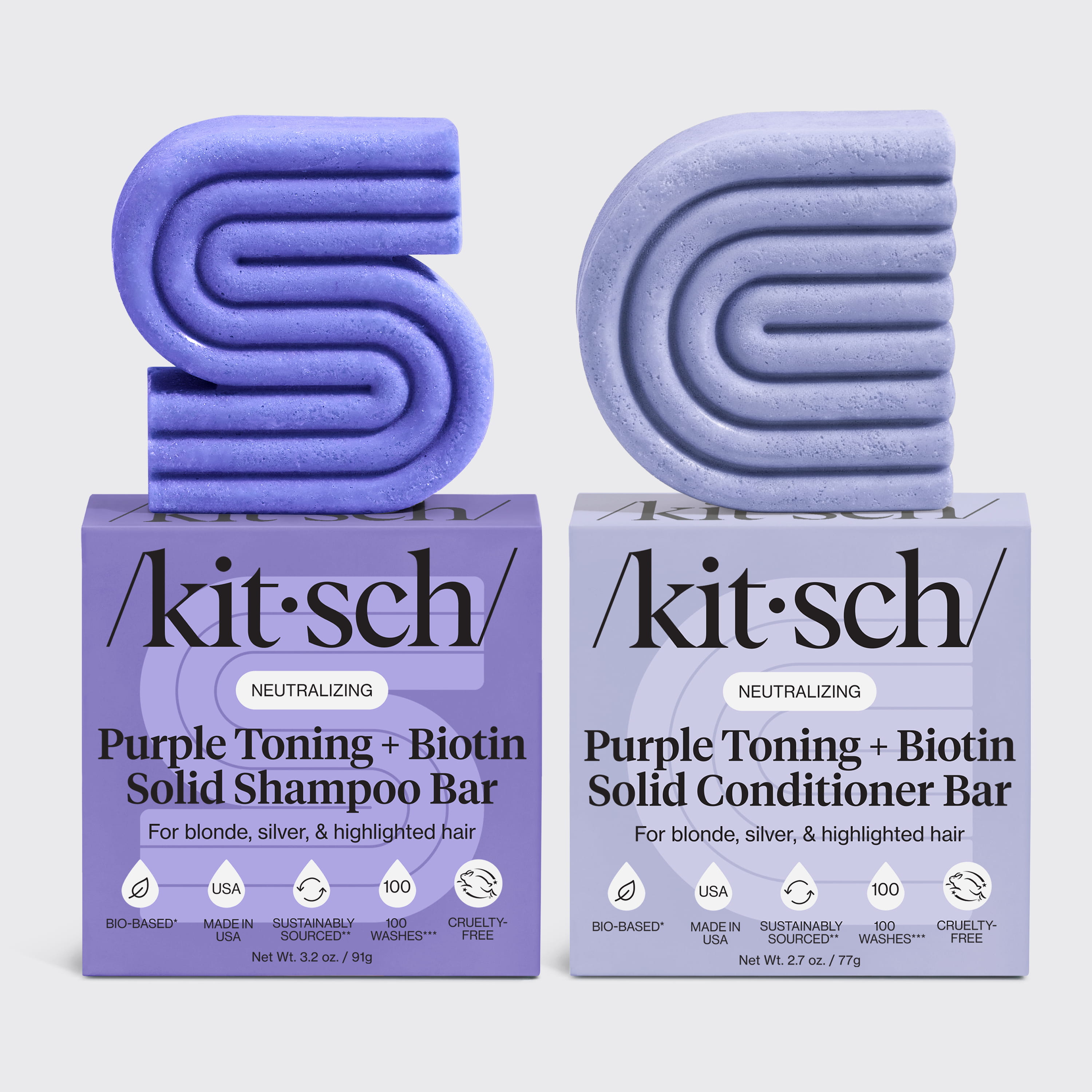 Purple Toning Shampoo & Conditioner Bar Combo for Color-Treated & Grey Hair