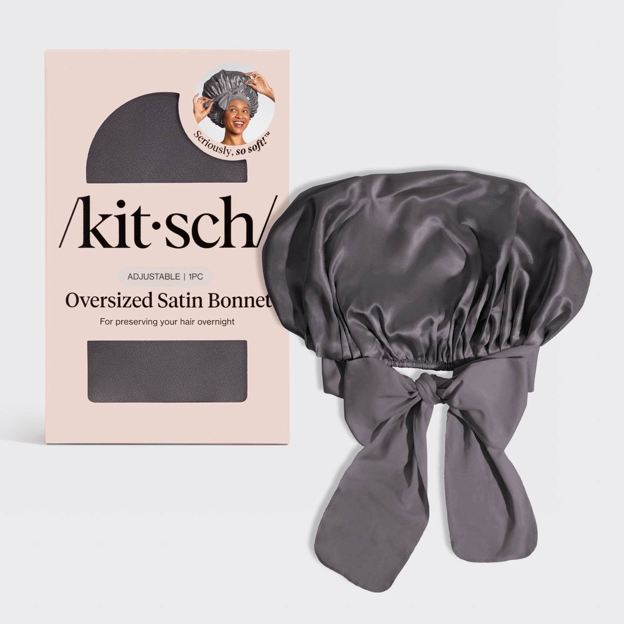 Pearlized Cream & Coastal Blue Print Oversized Satin Bonnet - Charcoal Oversized Satin Bonnet